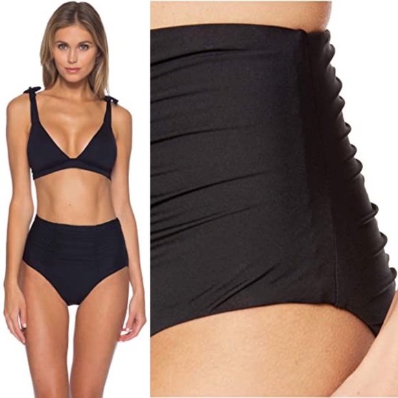 NWT BECCA Peyton High Waist Bikini Bottom Black - Picture 1 of 12